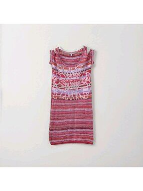 Diktons Barcelona Knit Dress S Color Space Dye Yarn Floral Striped Cold Shoulder
